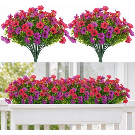8 Bouquets de Fleurs Artificielles Extérieures, Plantes Artificielles pour Extérieur, Résistantes aux UV, Décoration pour Balcon, Jardinière, Jardin, Terrasse, Maison (Rouge + Violet) (1/5)