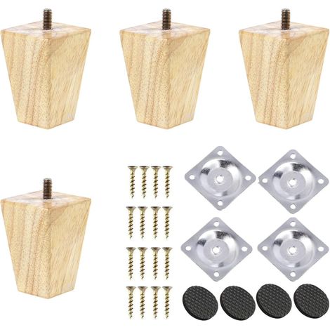 4 Pièces Pied Meuble Bois Pied Meuble Pied de Table Bois Pied pour Canapé Pied de Lit, pour Banc Lit Placard Meuble TV Armoire avec Accessoires(10cm) (1/5)