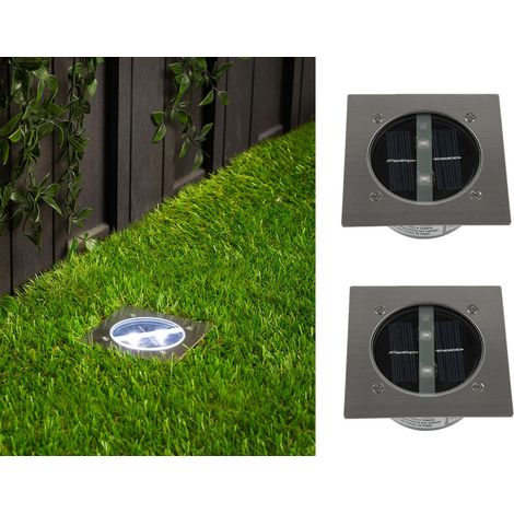 Solar LED Bodeneinbaustrahler 2er SET für Außen, Edelstahl 4-eckig 10x10cm, IP67 (1/5)