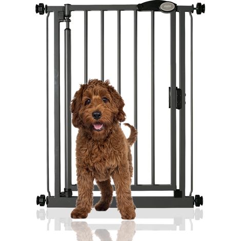 Bettacare Auto Close Pet Gate, 68.5cm - 75cm, Slate Grey, Narrow, Narrow Pressure Fit Stair Gate for Dog & Puppy