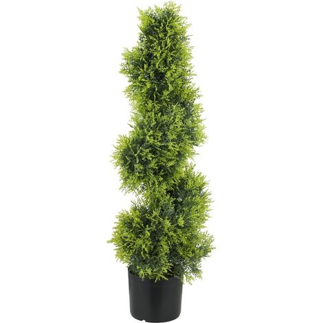 Ciprés artificial en espiral 90 cm planta decorativa en maceta de plástico verde HOMVRA (1/4)