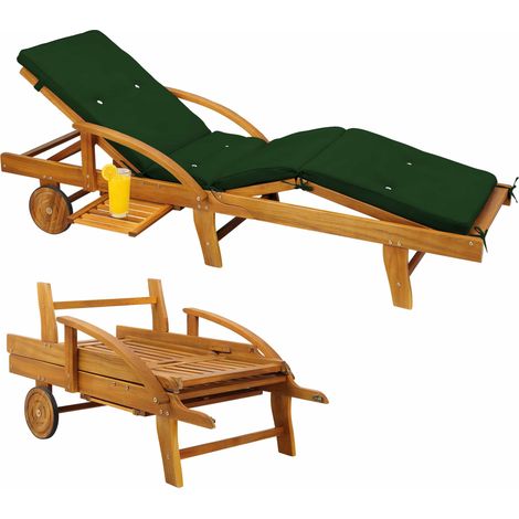 CASARIA® Bain de soleil en bois d'acacia avec coussin housse inclus jardin balcon exterieur chaise longue ergonomique Vert