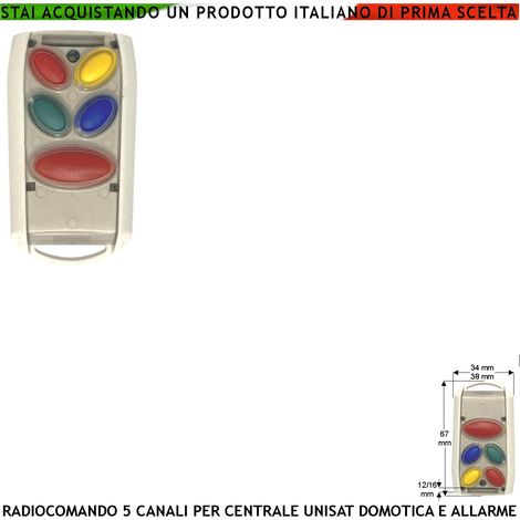 Radiocomando Bidirezionale Frequenza 868 MHz 5 Canali Comandi Semplici della Centrale Unisat 2 Attivazione Disattivazione Totale o Parziale Soccorso Panico Domotica 3 Led Indicano le Funzioni Attivate (1/4)