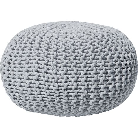 Puf otomana gris claro tejido de algodón relleno de EPS reposapiés pequeño redondo 40 x 25 cm Conrad
