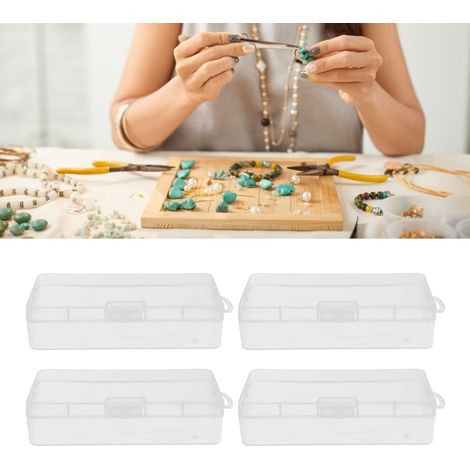 Boîte de rangement transparente en plastique avec couvercle à charnière, idéale pour ranger petits accessoires de loisirs créatifs et fournitures de bureau (18,5 x 9 x 4,5 cm). (1/5)