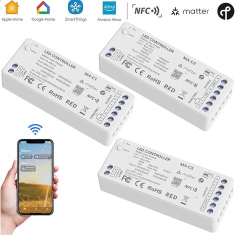 Matter Controller LED Smart over Thread 12-48V con NFC per Strisce DIM, CCT e RGBCW Colore Singolo (1/5)