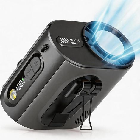 Ventilateur de Taille Rechargeable 3600mAh, Ventilateur Portable avec Refroidissement Glacé et Lampe,Gris (1/5)