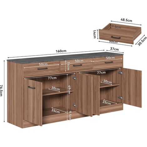 Sideboard mit 3 Schubladen und Einlegeböden MDF OKMYHOME (1/5)
