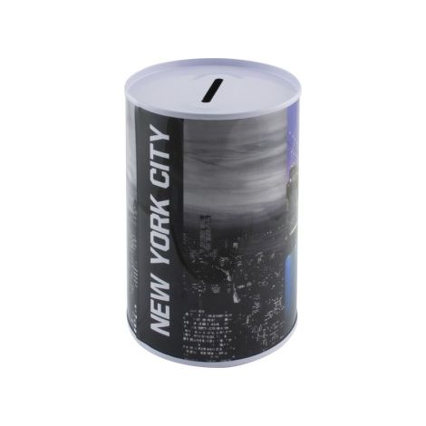 Hucha Lata New York, diseño moderno en metal, estampado icónico, 12,5 x 8 cm (1/5)