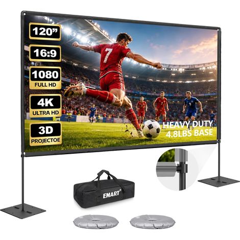 Écran Projection sur Pied 120 Pouces, Ecran Videoprojecteur 16:9 HD (1/5)