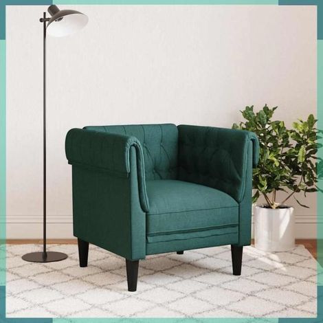 372542 Fauteuil Chesterfield vert foncé tissu (1/5)