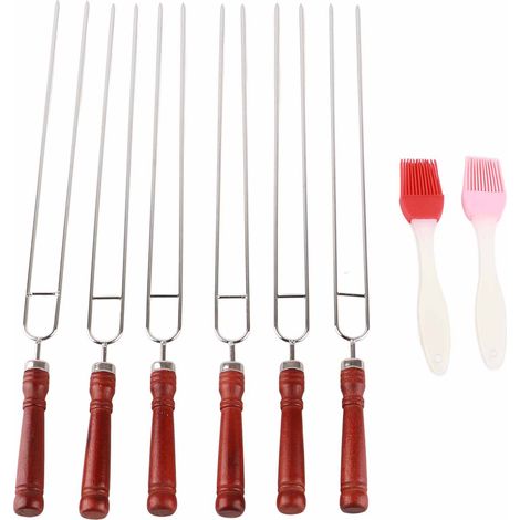 6 fourchettes à barbecue en acier inoxydable, 2 brosses à barbecue en silicone-AquaForge (1/5)