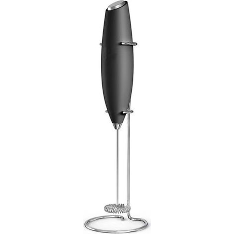 Mousseur à Lait Électrique à Piles - Mousseur Lait avec support en acier inoxydable, café pour latte, cappuccino, chocolat chaud, Noir (1/5)