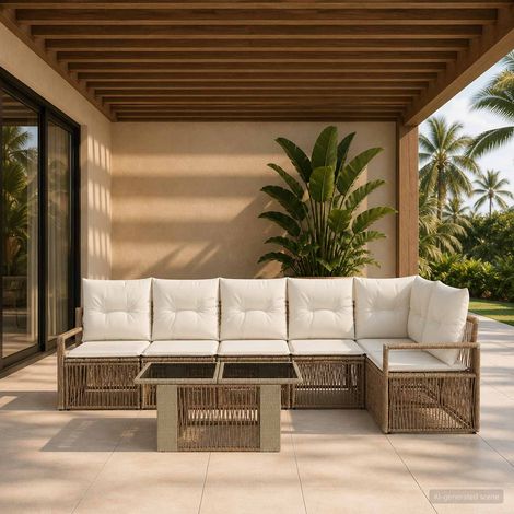 vidaXL Set Divano da Giardino 7 pz Beige e Bianco Crema polyrattan (1/5)