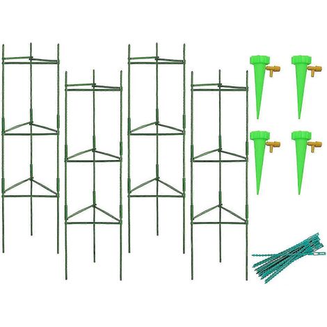 4pack cages de tomates Support de plante de jardin avec 4 dispositifs d’arrosage goutte à goutte et 50 attaches de câble, pour grimper Pla (1/5)