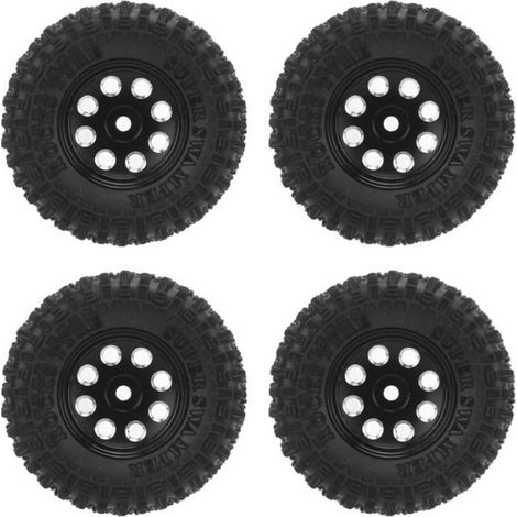Lot de 4 pneus tout-terrain en caoutchouc Beadlock à l'échelle 1/24 pour Axial SCX24 AXI00002 Noir (1/4)