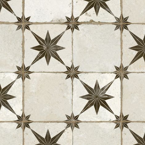 Carrelage Vintage effet Carreau ciment Mix Etoile Noire et Fond Blanc 45x45x0,95 cm Sparta - Sol et mur intérieur (vendu par carton de 1 m²) - RO'MA CARRELAGE