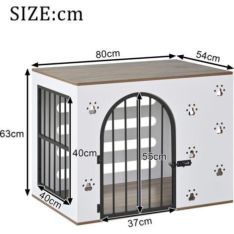 Meuble cage pour chien avec station repas, 80 x 54 x 63 cm, blanc et chêne clair DESVIAE (1/5)