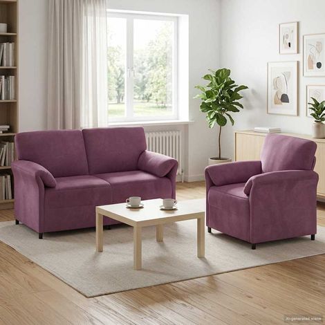 vidaXL Juego de Sofá 2 uds. Morado Terciopelo (1/5)