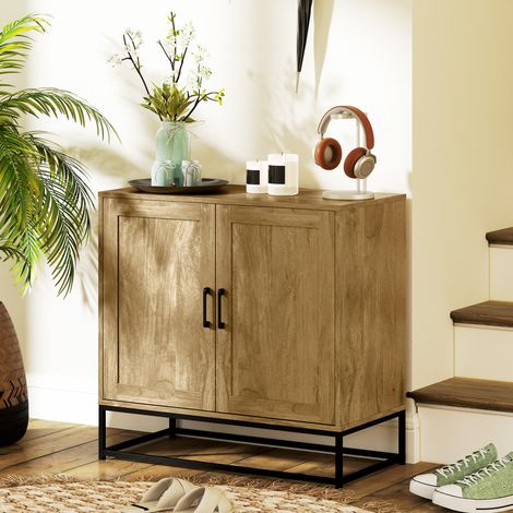 Credenza da Soggiorno a 2 Livelli con Ripiano Regolabile, in Legno e Acciaio, 80x40x78 cm, Marrone e Nero (1/5)