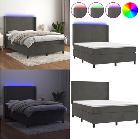 Cama box spring colchón y LED terciopelo gris oscuro 140x190 cm - Colchón LED - Terciopelo gris oscuro