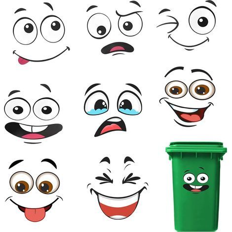 Set di 8 divertenti adesivi per il sedile del WC, con espressioni a fumetti, perfetti per la cucina, il frigorifero e il secchio. (1/5)