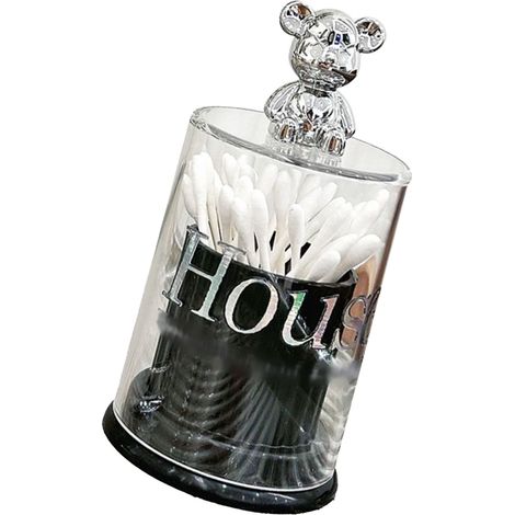 Boîte de rangement transparente pour cotons-tiges, avec couvercle, en forme d'ourson mignon, couleur noire. (1/5)