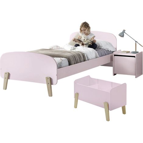 BODHI PINK - Lit 90x200cm + Chevet + Coffre à Jouets (1/5)