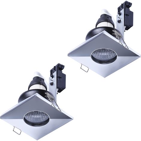 Litecraft Recessed Downlights Square Fixed IP65 Spotlights in Polished Chrome - 2 Pack