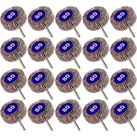Lot de 20 roues à lamelles grain 80 – Papier abrasif pour ponçage et polissage – Diamètre 32mm, épaisseur 11mm, toile émeri (1/5)