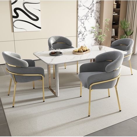 Set aus 4 Samtstühlen 54 x 57 x 79 cm Grau mit Metallbeinen – MEUBLIV (1/5)