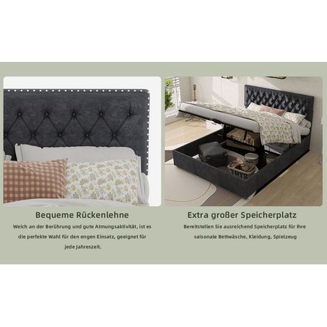 Lit moderne minimaliste, tête de lit douce et confortable, 140200CM, gris, meuble de chambre multifonctionnel, lit coffre haut avec vérin pneumatique, matelas non inclus. (1/5)
