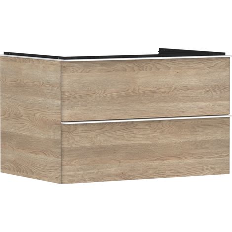 Meuble sous-vasque Xelu Q 780x485x550mm chêne naturel Poignée blanche mate (1/2)