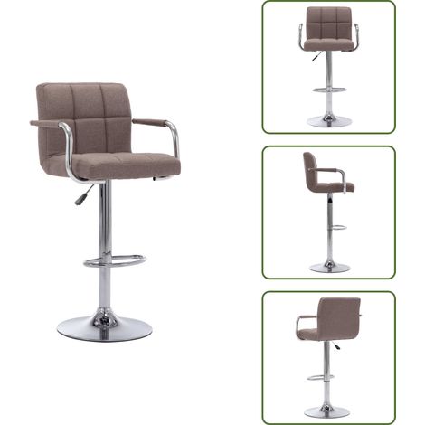 The Living Store Tabouret de bar Taupe Tissu - Chaise De Bar - Tabouret De Bar - Chaise Contemporaine - Chaise Avec Accoudoirs - Chaise Pivotante