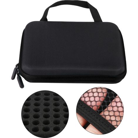 Case d'aromathérapie avec 63 compartiments Sac de rangement pour huiles essentielles ou vernis (1-3ml) Matériau EVA Noir 21,5 x 17,2 x 5 cm (1/5)