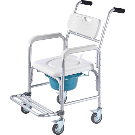 Mophorn Silla inodoro 4 en 1 con ruedas, capacidad de 159 kg, inodoro portátil con asiento elevado acolchado, respaldo, reposapiés abatible, cubo extraíble de 5 l, silla de ducha (1/5)