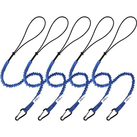 5 Pièce Cordon de Sécurité les Outils pour Travaux en Hauteur, Rétractable Lanière à Outils avec Mousqueton à écrou en Aluminium, Limite de Poids Maximum 13,6KG / 30LBS (Bleu) (1/5)