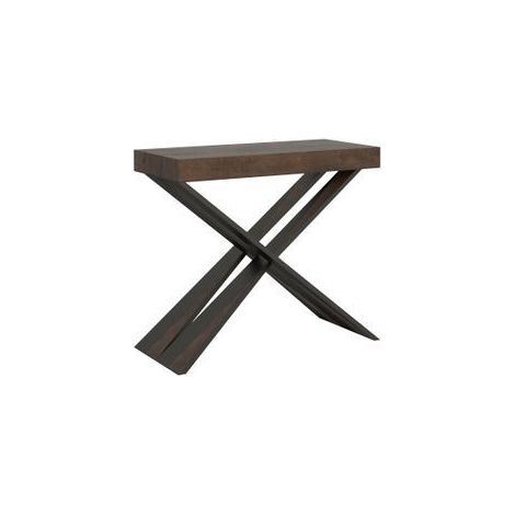 Console extensible bois marron et pieds croisés métal 40 à 196cm Diair-Support 4 pieds-3 rallonges épaisses (1/5)