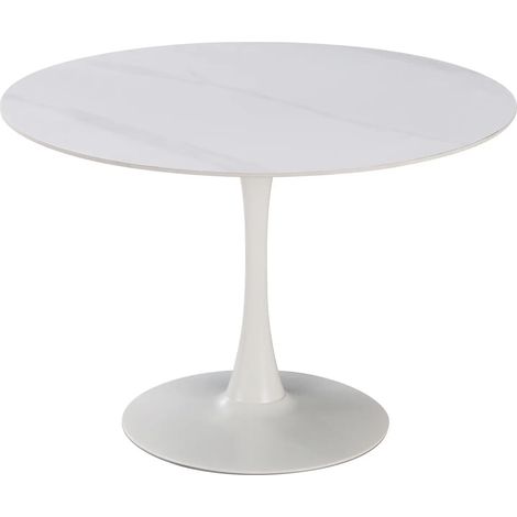Mesa redonda Parker 110 cm en cerámica blanca brillante