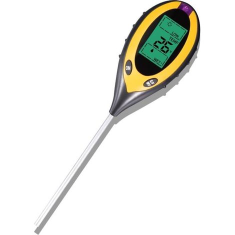 Testeur d'humidité de Sol 4 en 1, kit de Test numérique du Sol, pH, température, Soleil, humidité, acidité avec écran LCD rétroéclairé pour Jardin, (1/3)