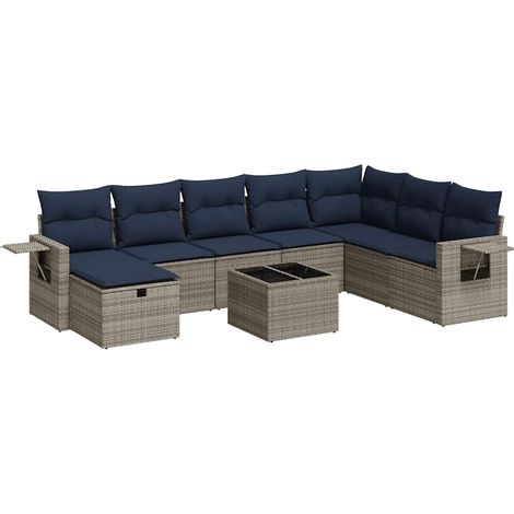 Maison Exclusive - Set Divano da Giardino 9 pz con Cuscini Grigio in Polyrattan (1/5)