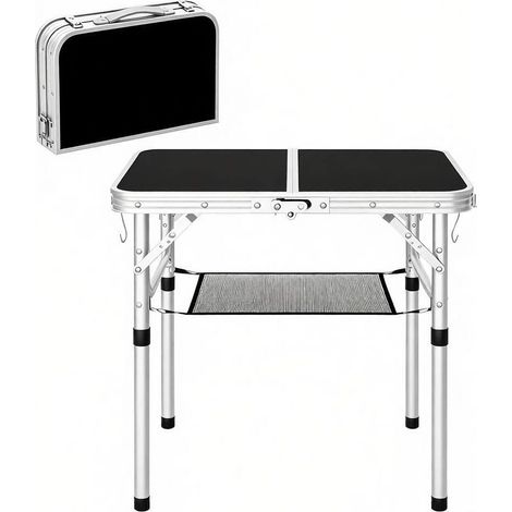CHICFURN Tavolo da campeggio pieghevole 60x40 cm in MDF e alluminio nero, altezza regolabile (1/5)