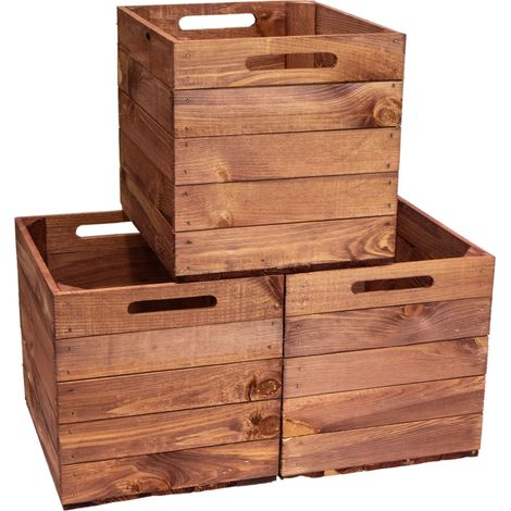 3er set Holzkiste Vintage Ocker passend für Kallax und Expeditregale (1/5)