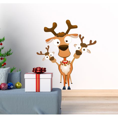 Sticker Noël les rennes malicieux - Autocollants stickers adhésifs noël - décoration fêtes - 70x60cm (1/4)