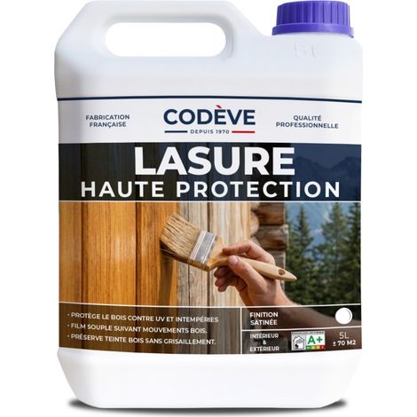 Codève Bois – Lasure extérieure incolore 5 L – Protection optimale bois en climat extrême – Hydrofuge et résistant UV – Application facile en 2-3 couches (1/5)