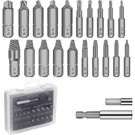22er-Pack Ausdreher-Set für beschädigte Schrauben, Werkzeug zum Entfernen gebrochener Schrauben mit separater Polierung und magnetischem Bithalter für beschädigte Schrauben oder Bolzen 2–12 mm SE22 (1/5)