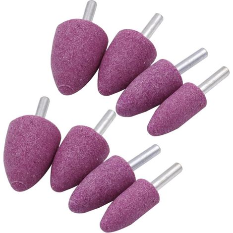 8 Pièces Meules à Aiguiser en Corindon Rouge 6mm Tige, Tête Conique, Outils Rotatifs pour Polissage et Nettoyage de Rouille sur Métal (1/5)