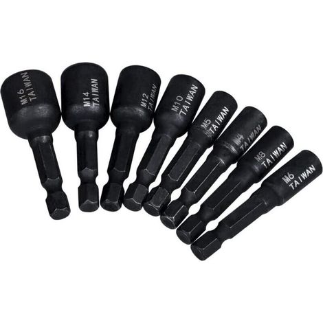 Adattatore esagonale da 1/4" - Set di 8 bussole filettate da M4 a M12 per maschiatrici, acciaio temprato