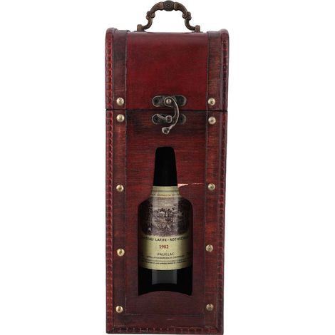 Coffret cadeau en bois vintage pour bouteille de vin rouge, portable avec poignée, rangement élégant. (1/5)