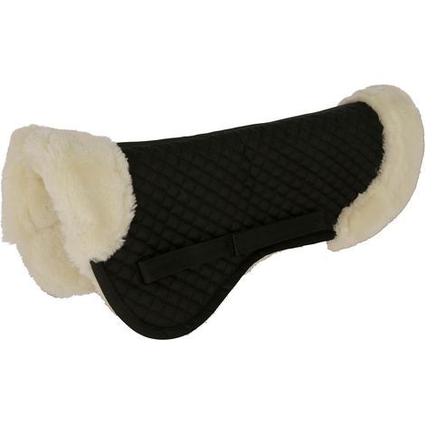 Black Faux Fur Saddle Cushion, Quilted Cotton, with Straps for Riding (1/3)